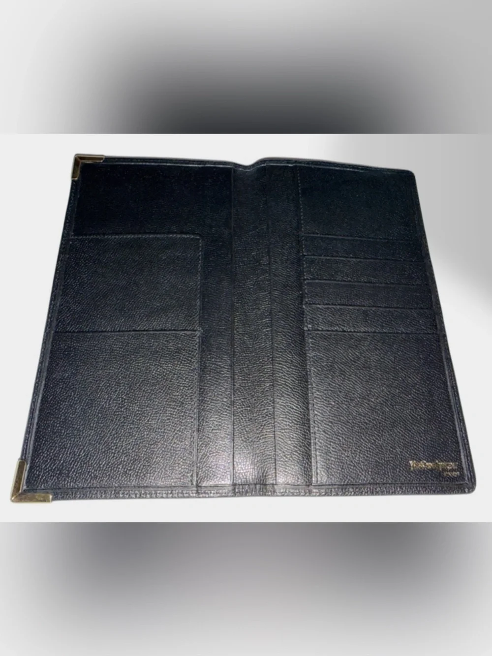 Yves Saint Laurent 🪢VTG Black Leather Long Wallet with Gold Corner Hardware - Picture 3 of 8